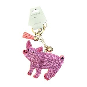 Sparkling Pink Pig Key Holder with Tassel